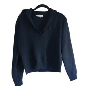 Black V-Neck Hooded Women's Sweater